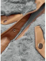 Elegantná vesta z karamelovo šedej ekokože a kožušiny (BR9592-9022) Elegantná vesta z karamelovo šedej ekokože a kožušiny (BR9592-9022)