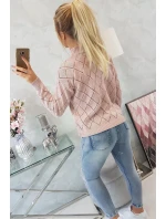 Sveter s polovičným rolákom a kosoštvorcovým vzorom púdrovo ružový