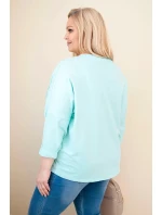 Dámske bavlnené Plus veľkosť V-neck blúzka Mint