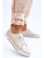 Damskie Skórzane Trampki Beżowe S.Barski LR268R