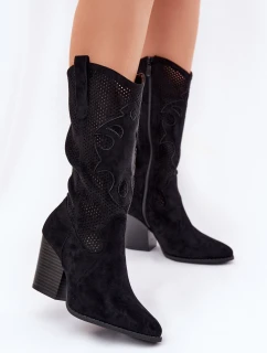 Ażurowe Kozaki Kowbojki Na Słupku S.Barski HY51-606 Czarne