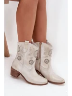 Zamszowe Skórzane Botki Damskie Ażurowe Na Obcasie Zazoo 3844 Złoty Przecierany