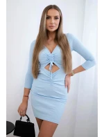 Rebrované šaty s viazaným výstrihom modré Rebrované šaty s viazaným výstrihom modré