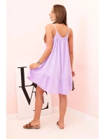 Dámske mušelínové šaty s ramienkami a volánom svetlo fialové