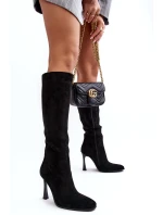 Ocieplane Kozaki Damskie Na Szpilce Czarne Isot