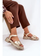 Eko Skórzane Sandały Damskie Z Klamrą Złote Gofielle