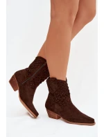 Dámské otevřené kotníkové boty na podpatku Čokoládové Ferissa