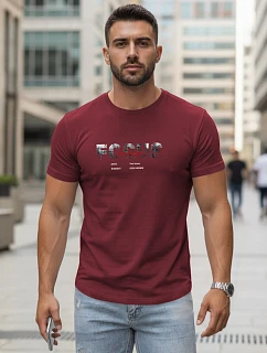 Pánske tričko s veľkým nápisom, bavlnené, vínové, FashionStreet NX5137R