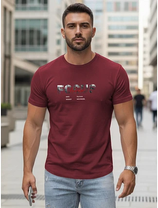 Pánske tričko s veľkým nápisom, bavlnené, vínové, FashionStreet NX5137R Pánske tričko s veľkým nápisom, bavlnené, vínové, FashionStreet NX5137R