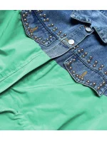 Svetlo modro-zelená dámska džínsová denim bunda z rôznych spojených materiálov (PFFS12233)