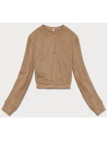 Tenká krátka dámska tepláková mikina v cappuccino farbe (8B938-91) Tenká krátka dámska tepláková mikina v cappuccino farbe (8B938-91)