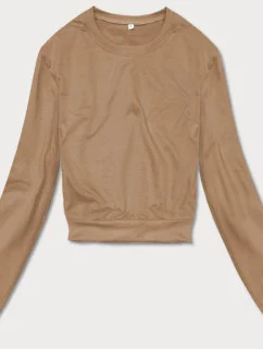 Tenká krátka dámska tepláková mikina v cappuccino farbe (8B938-91)