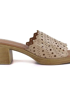 Dámske otvorené béžové žabky na podpätku M.Daszynski MR2598-7