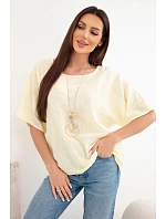 Dámska bavlnená blúzka oversize s krátkymi rukávmi žltá Dámska bavlnená blúzka oversize s krátkymi rukávmi žltá