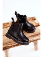 Dziecięce Skórzane Ocieplane Botki Czarne Porky