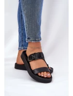 Skórzane Klapki Damskie Na Platformie Zazoo 3024 Czarne