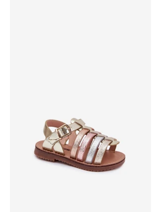 Sandałki Dziecięce Dziewczęce Z Eko Skóry Złote Mariana