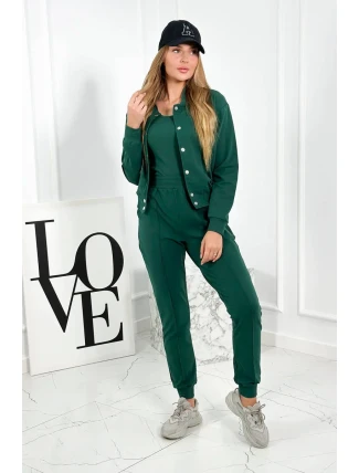 Set 3 v 1 mikina s cvočkami + top + nohavice zelený