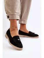 Zazoo 3420 Zamszowe Mokasyny Damskie Na Płaskim Obcasie Czarne