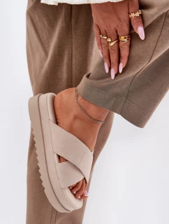 Klapki Damskie Na Platformie Z Przeplatającymi Się Paskami Beżowe Rinasara