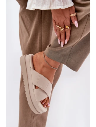 Klapki Damskie Na Platformie Z Przeplatającymi Się Paskami Beżowe Rinasara