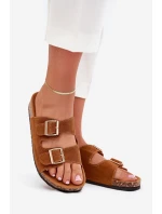 Klapki Damskie Ze Złotymi Klamrami I Przeszyciami Camel Lunera