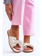 Damskie Skórzane Klapki Z Kokardą Białe Becky