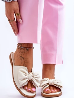 Damskie Skórzane Klapki Z Kokardą Białe Becky