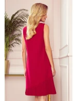KARINE - Červené dámske trapézové šaty s asymetrickým plisovaním 308-2