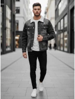 Pánska zateplená džínsová bunda s ovčou kožušinou sivá FashionStreet TX4728z