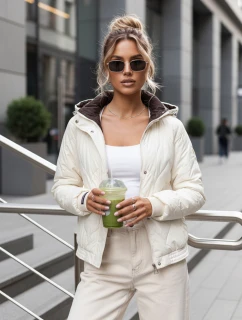 Dámska prechodná prešívaná bunda s kapucňou ecru FashionStreet TY5617