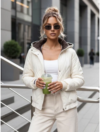 Dámska prechodná prešívaná bunda s kapucňou ecru FashionStreet TY5617