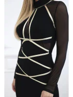 Pletené šaty so zlatými prúžkami čierne