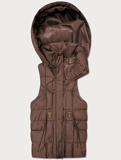Dámska páperová bunda bez rukávov s kapucňou Goodlookin chocolate (B8600-14)