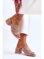 Klapki Na Obcasie Z Siateczką S.Barski KV-612-1 Nude