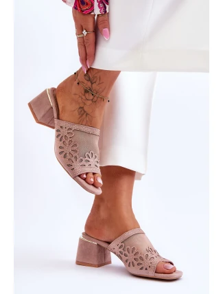 Klapki Na Obcasie Z Siateczką S.Barski KV-612-1 Nude