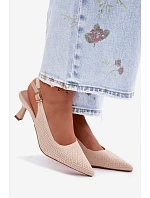 Textilní Sandály Na Podpatku Béžové Delessa