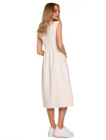 M581 Šaty bez rukávov s vysokým pásom - krémové