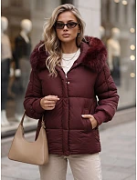 Dámska zimná prešívaná bunda s kapucňou, bordová, FashionStreet TY6003