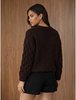 Dámsky oversize sveter s pleteným vzorom v čokoládovej farbe FashionStreet MY2593 Dámsky oversize sveter s pleteným vzorom v čokoládovej farbe FashionStreet MY2593
