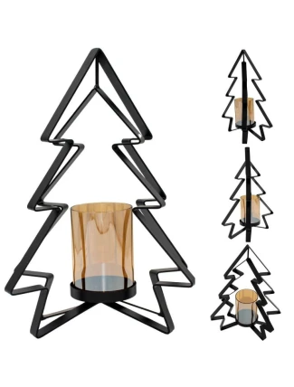 KOVOVÝ SVIETNIK 31,5 CM VIANOČNÝ STROMČEK SĽUDA