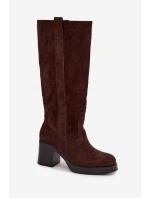 Kozaki Damskie Ocieplane Na Masywnym Słupku Czekoladowe Sanelle