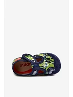 Dětské pantofle Milami na suchý zip s míčky tmavě modro-zelené Jasimrra