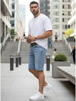 Pánske džínsové šortky s opaskom pred kolenom modré SX2579