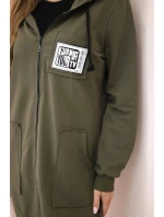 Dámska dlhšia mikina so zipsom khaki