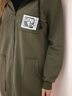 Dámska dlhšia mikina so zipsom khaki