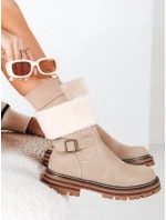 Dámske zateplené čižmy béžové FashionStreet ZY1228 Dámske zateplené čižmy béžové FashionStreet ZY1228