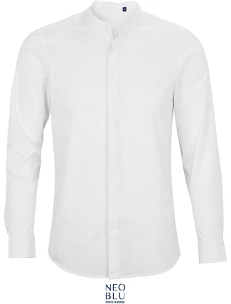 NEOBLU Bart Men Popelínová košeľa s dlhými rukávmi a mao golierom 24.3792 optic white