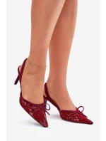 Koronkowe Szpilki Z Odkrytą Piętą Bordowe Annivirae