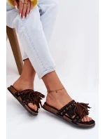 Dámské pantofle s třásněmi Černé Glorinna